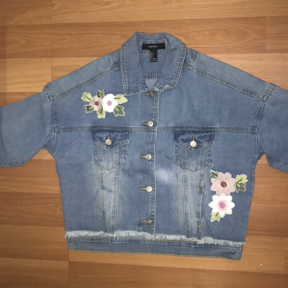 denim jacket with flower patches